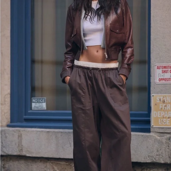 Anthropologie Daily Practice Adjustable Ankle Pants in Chocolate Size L NEW - Picture 2 of 15